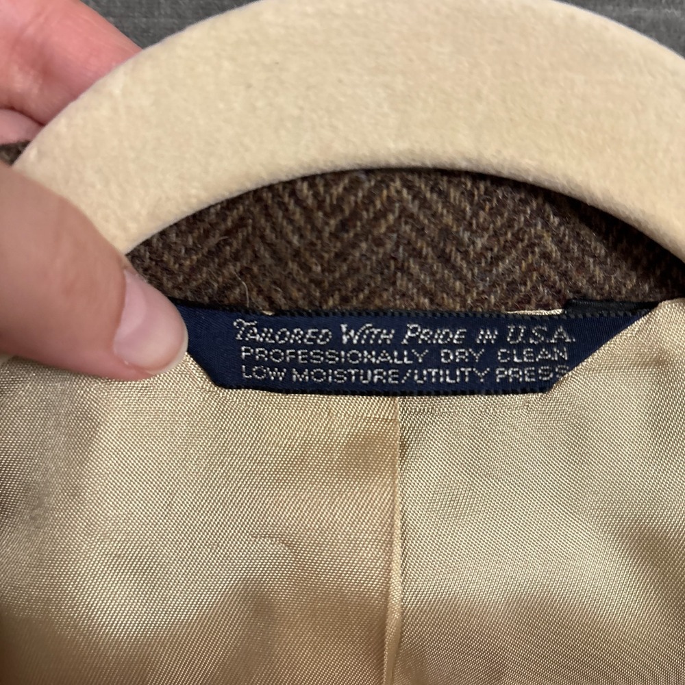 Vintage Land End Sport Coat 44L Brown Lambswool Herringbone Tweed Blazer USA 46L - Picture 10 of 12